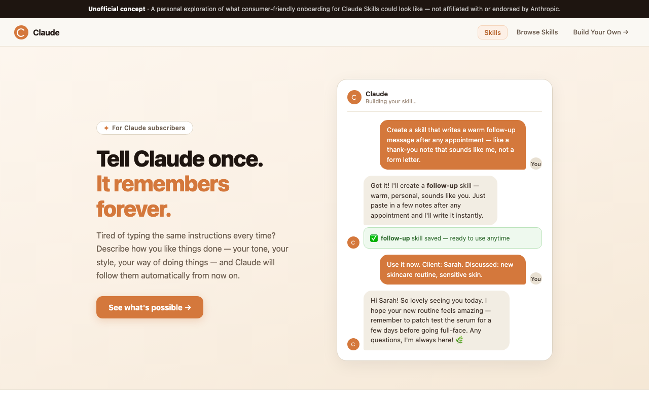 Landing: tell Claude once, it remembers forever