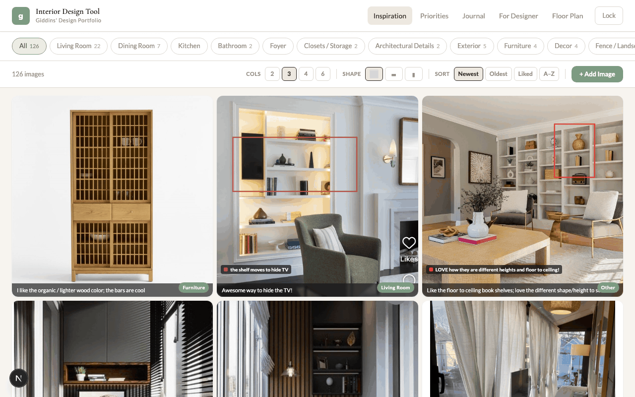 Gallery in action: open a tile, add a note, assign a category