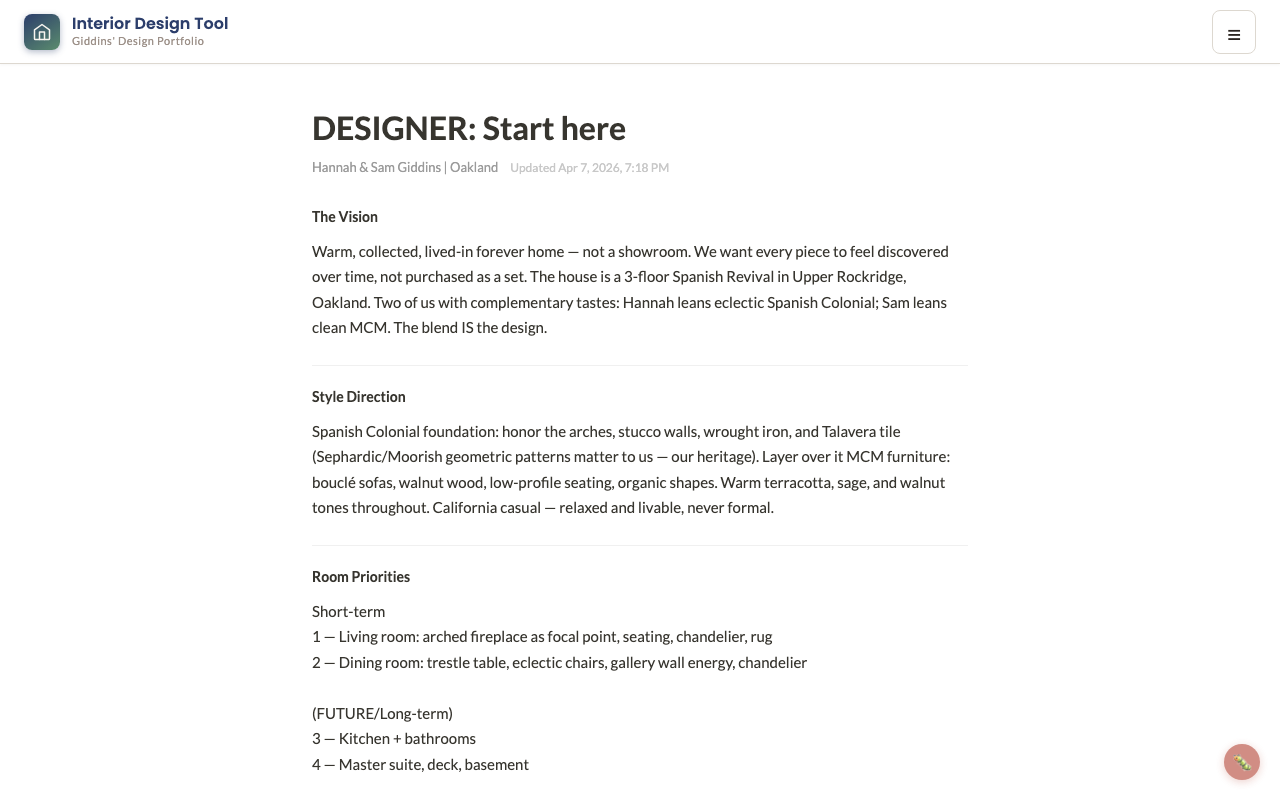 Designer brief: vision doc with style direction and room priorities