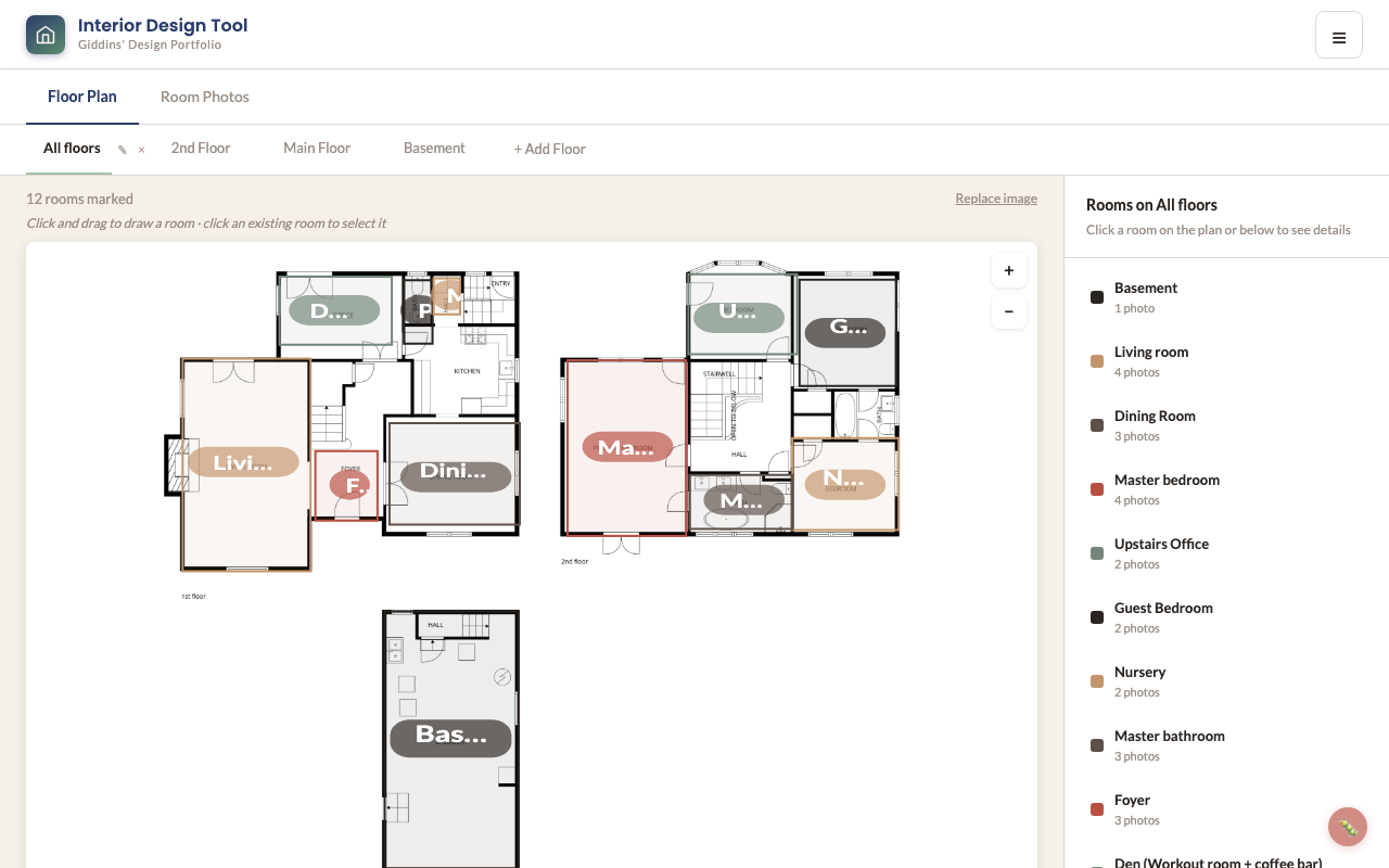 Floor plan: annotated rooms with linked photos per space