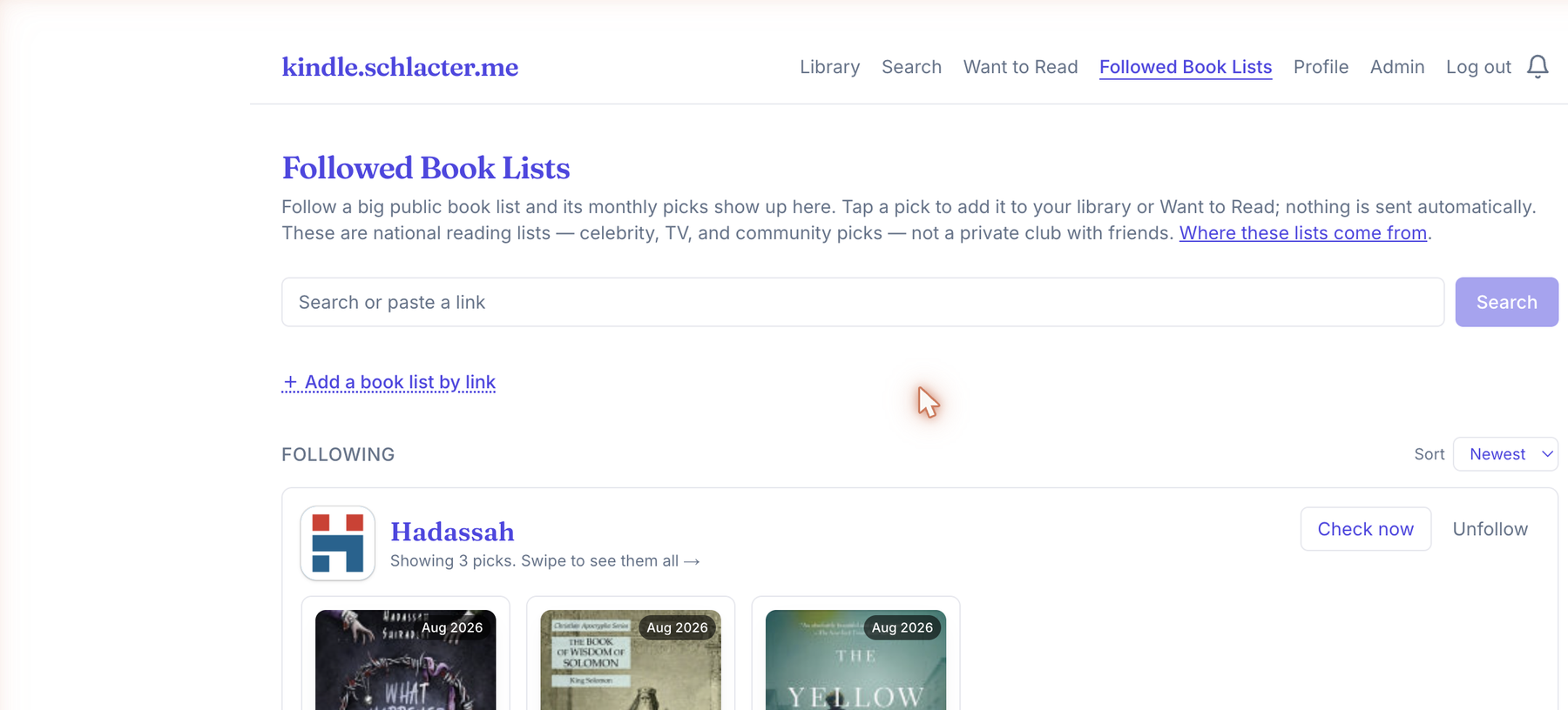 Followed Book Lists: follow a public club and its monthly picks show up here, with a notification when a new one lands.
