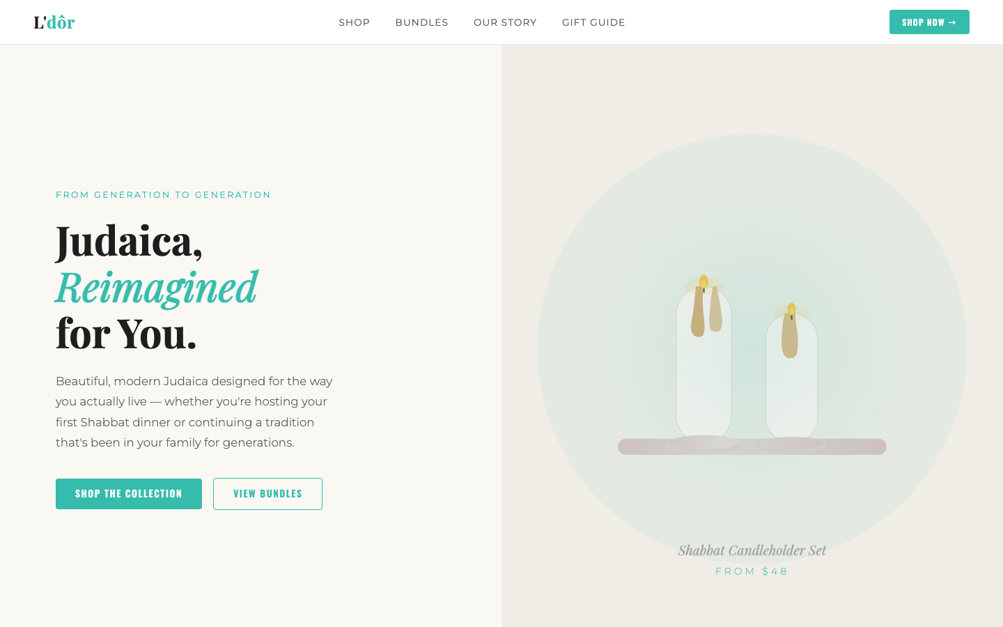 Landing: Judaica, reimagined for you — pricing anchored at $22 and $88