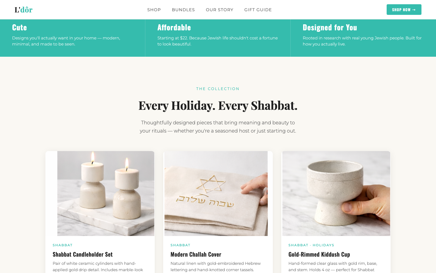 The collection: six pieces for the Shabbat table — Every Holiday. Every Shabbat.