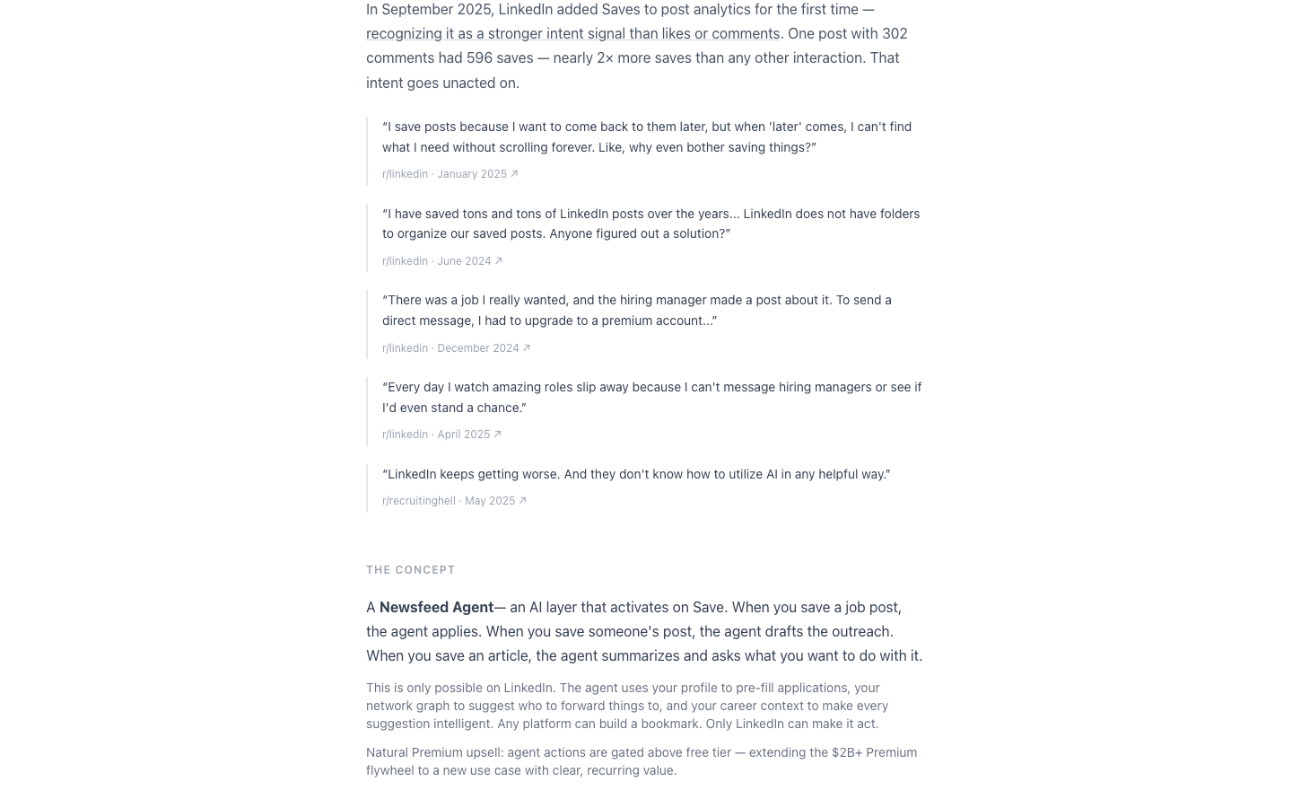 The save signal: real Reddit quotes showing members treating Save as an intent signal LinkedIn hasn't yet acted on.